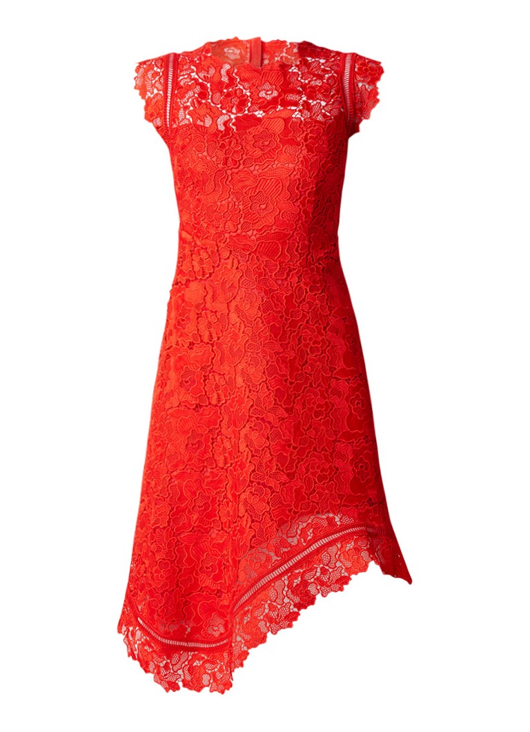 Reiss Lucy asymmetrische jurk met gebloemd kant rood