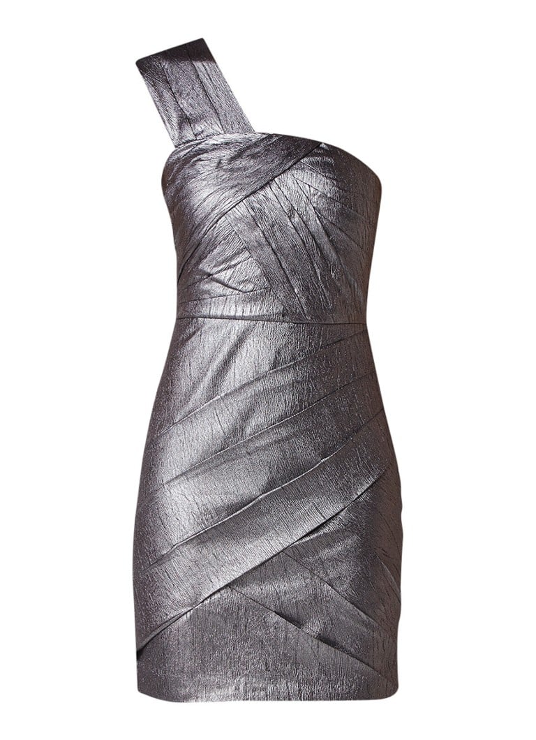 Reiss Uma one shoulder jurk met metallic finish zilver