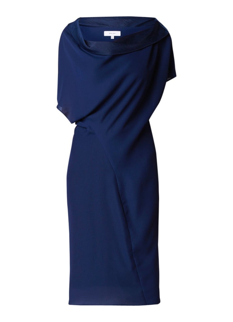 Reiss Camilia jurk van crêpe met watervalhals donkerblauw