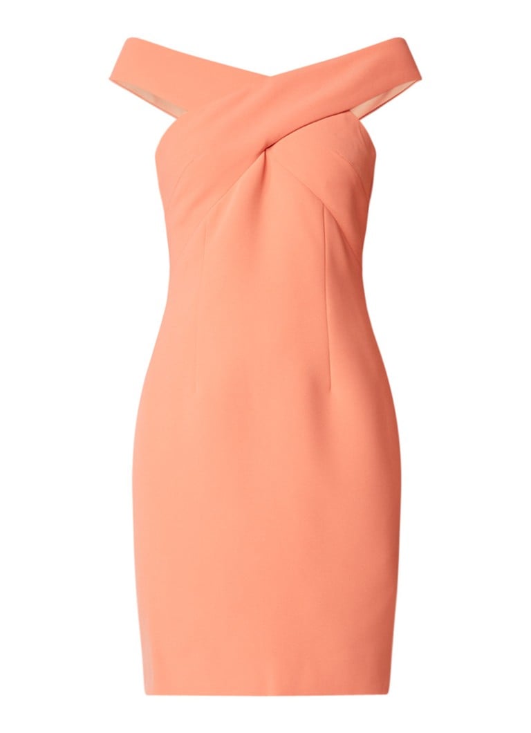 Reiss Darina off shoulder kokerjurk met gekruist detail oranje