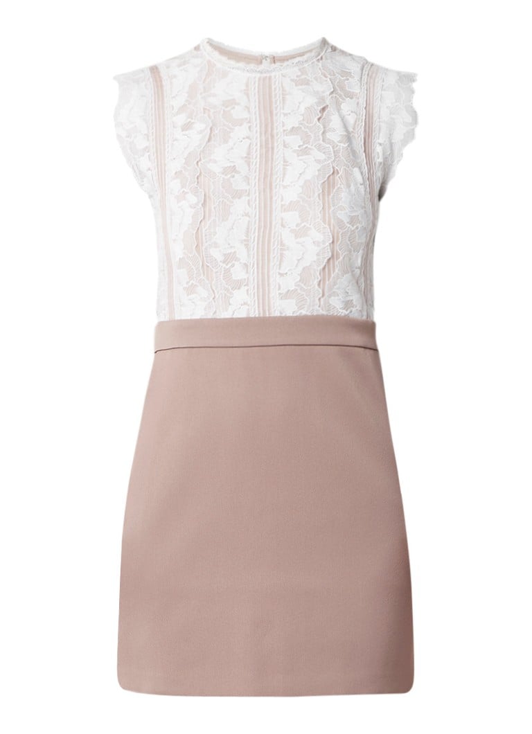 Reiss Sally kokerjurk met top van kant creme