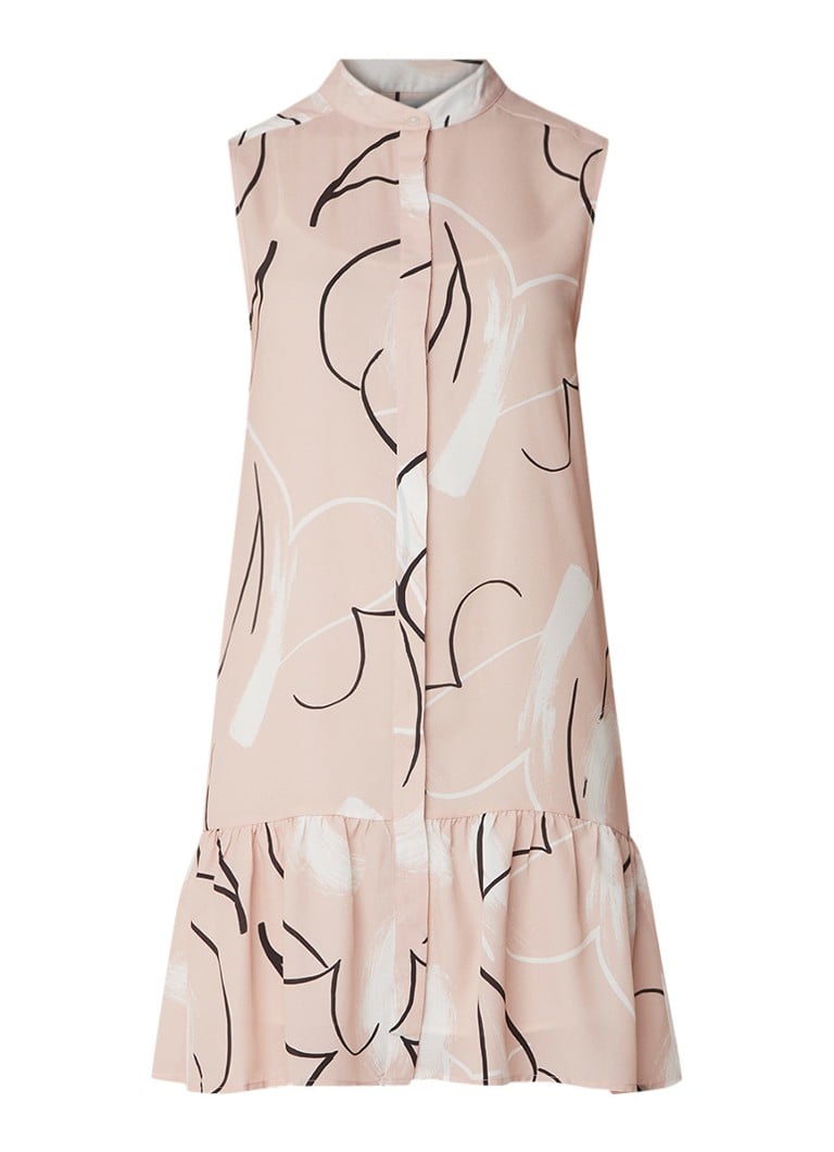 Reiss Anastasia tuniekjurk met volant en abstract dessin lichtroze