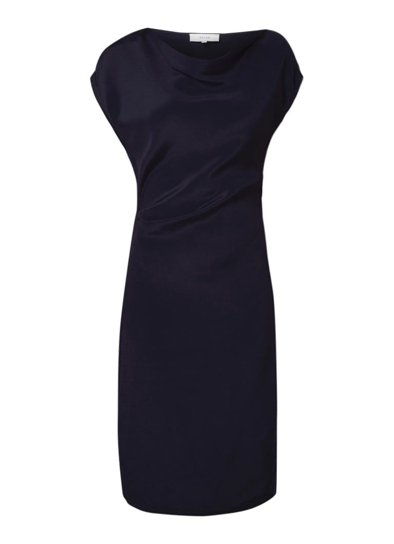 Reiss Lore midi-jurk met watervalhals en kapmouw donkerblauw