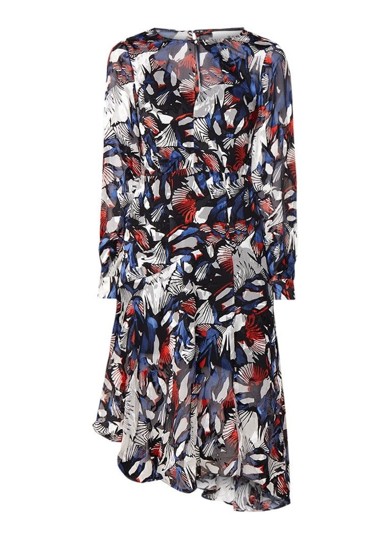 Reiss Aria midi-jurk in zijdeblend met burnout dessin multicolor