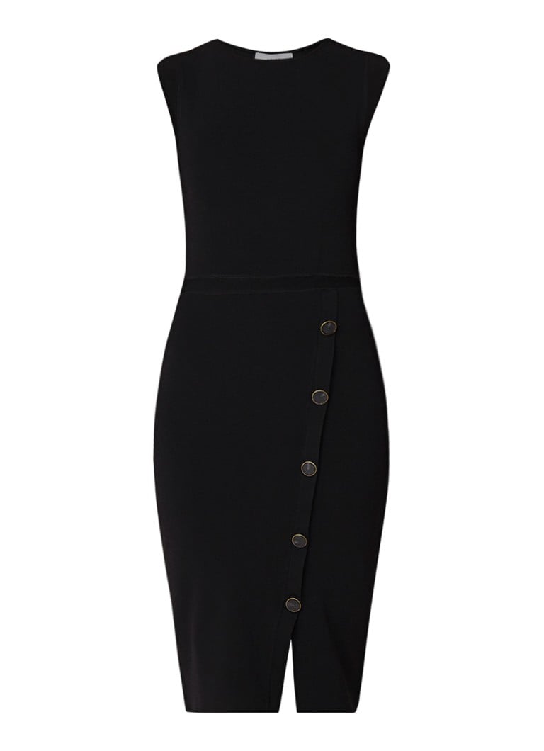 Reiss Sasha fijngebreide bodycon jurk met knoopdecoratie zwart