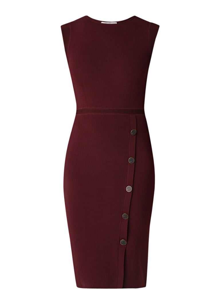 Reiss Sasha mouwloze midi-jurk met stretch en knop bordeauxrood