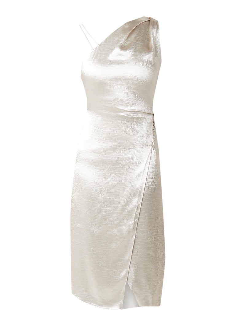 Reiss Positiano midi-jurk met glanzende finish creme