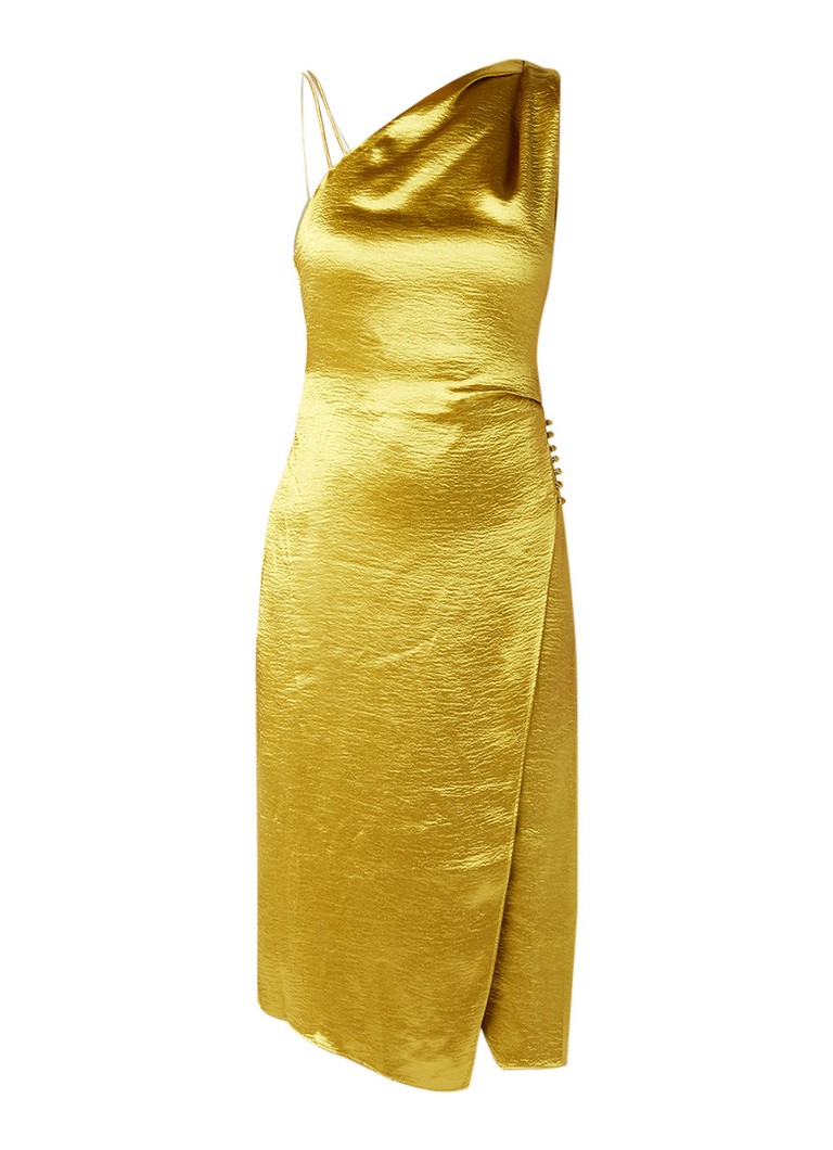 Reiss Positano one shoulder jurk van satijn goud