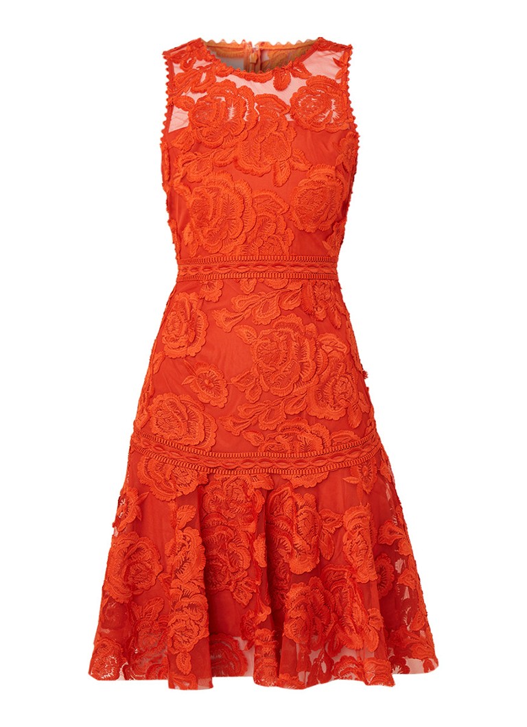 Reiss Adia A-lijn jurk van gebloemd guipure kant oranje