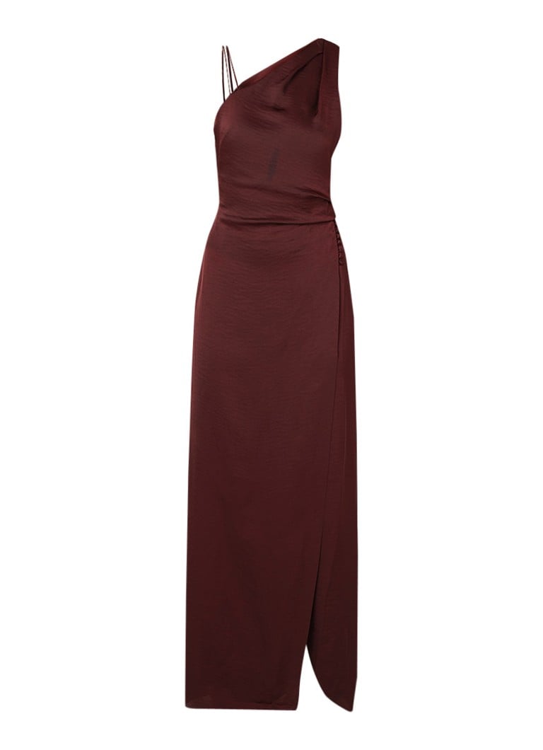 Reiss Aerin one shoulder maxi-jurk van satijn bordeauxrood