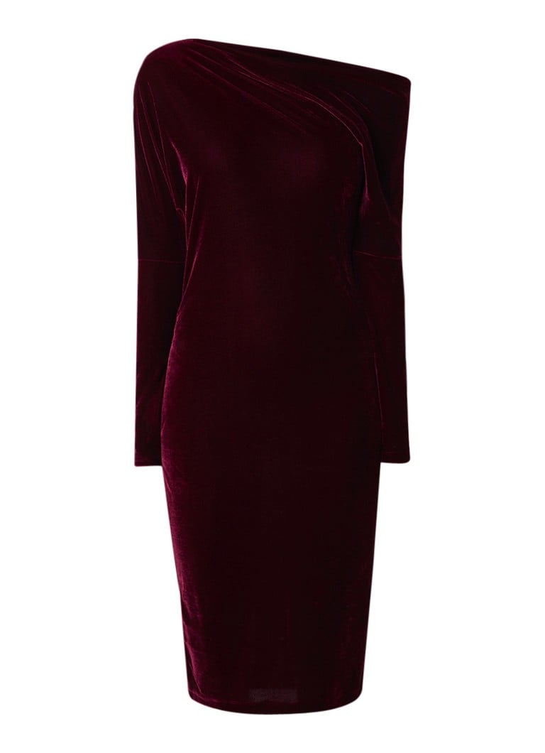 Reiss Elsa one shoulder midi-jurk van fluweel bordeaux