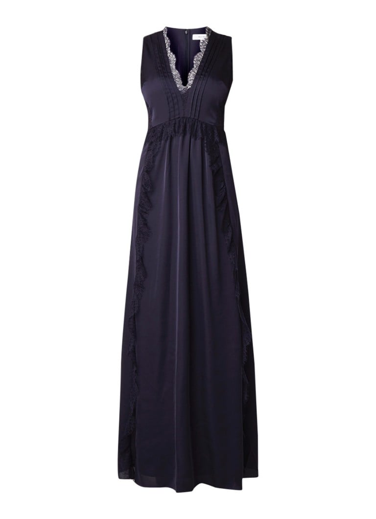 Reiss Odette maxi-jurk van satijn met details van kant donkerblauw