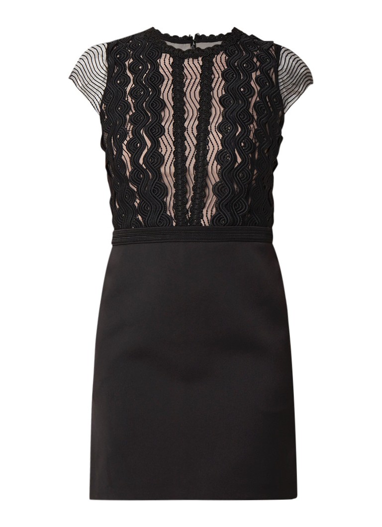 Reiss Veriana mini-jurk met inzet van kant zwart