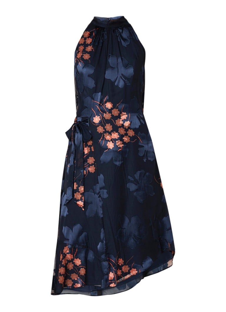 Reiss Lake midi-jurk met burn-out bloemendessin donkerblauw