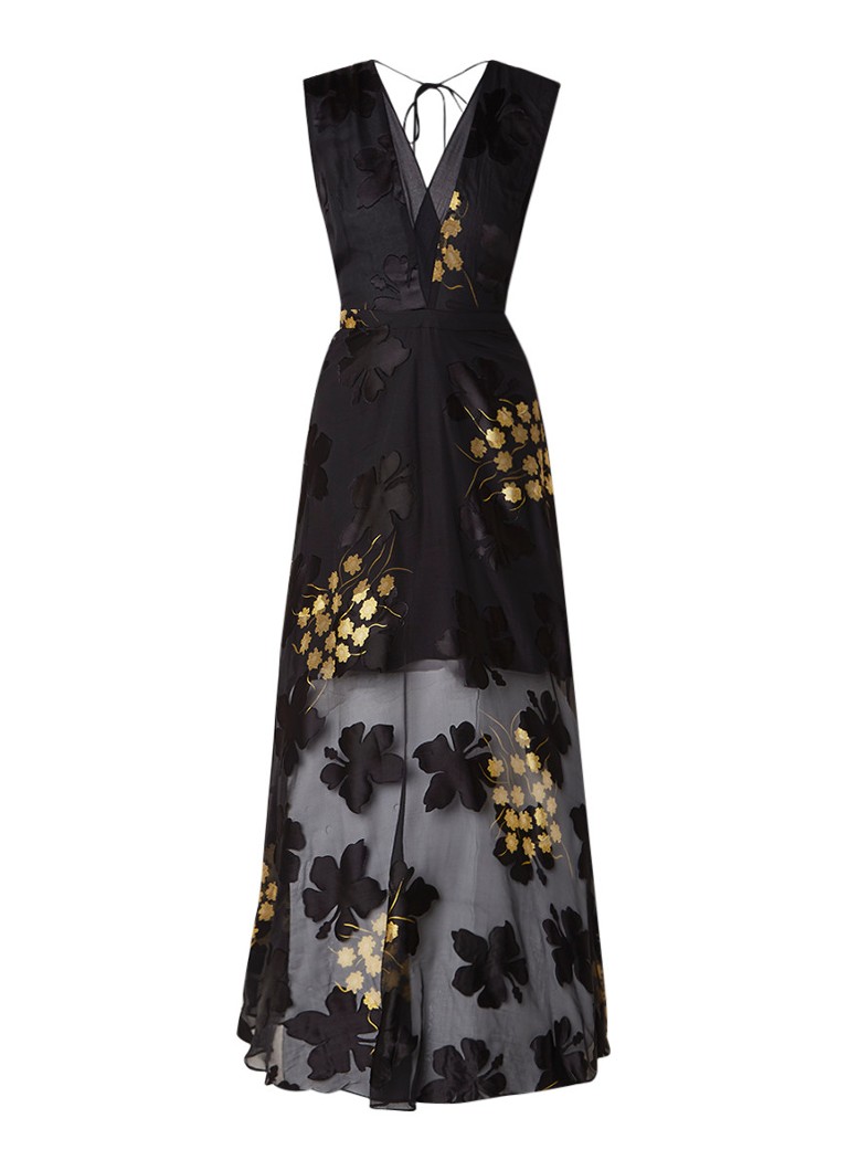 Reiss Kaira maxi-jurk met burn-out bloemendessin zwart