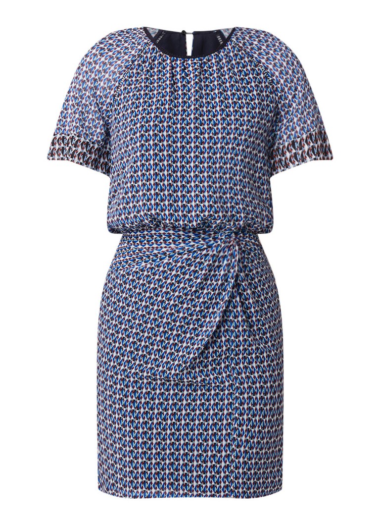 Reiss Heidi midi-jurk met dessin en geplooid detail blauw
