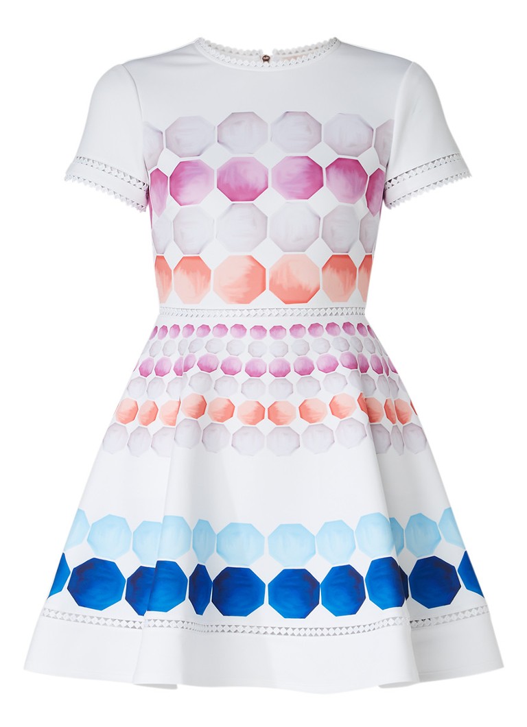 Ted Baker Myley skaterdress met kleurrijk dessin en broderie wit