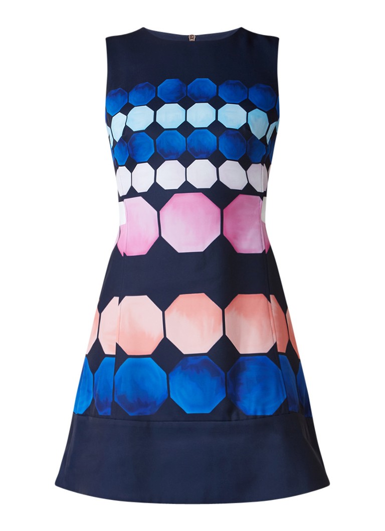 Ted Baker Seeliah A-lijn jurk met cut-out en dessin donkerblauw