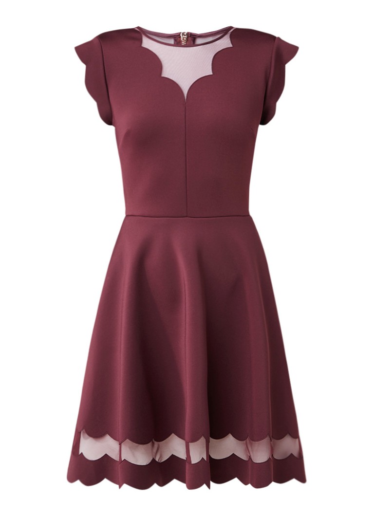 Ted Baker Sharlot A-lijn jurk met mesh en geschulpte afwerking aubergine