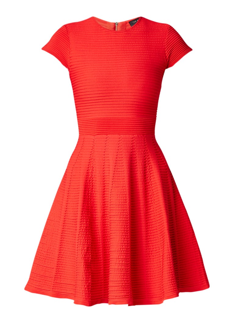 Ted Baker Lynndia A-lijn jurk van jersey met ribstructuur rood
