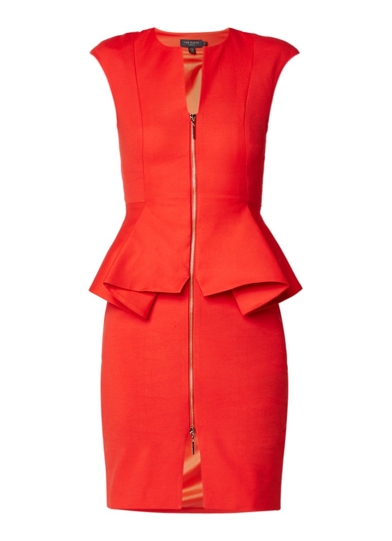 Ted Baker Jamthun kokerjurk met peplum en deelbare rits rood