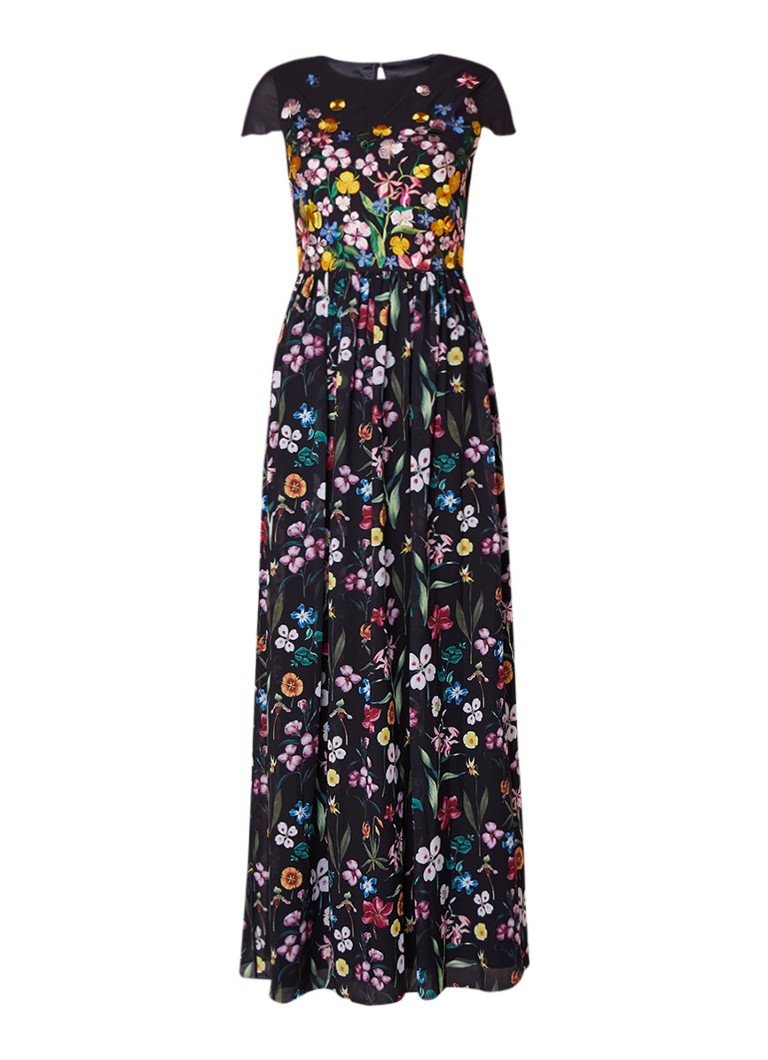 Ted Baker Mariz maxi-jurk met bloemendessin en borduursels zwart