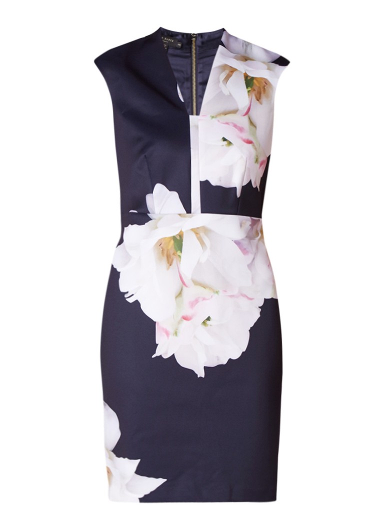 Ted Baker Rhian kokerjurk met bloemendessin donkerblauw