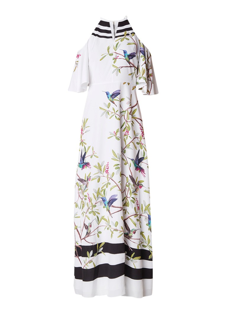 Ted Baker Yarpa cold shoulder maxi-jurk met vogeldessin wit