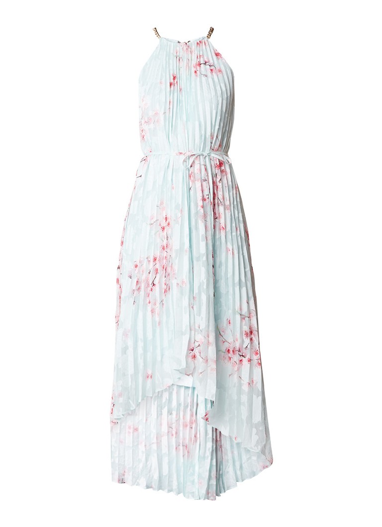 Ted Baker Aureila asymmetrische plissé jurk met bloemendessin mint