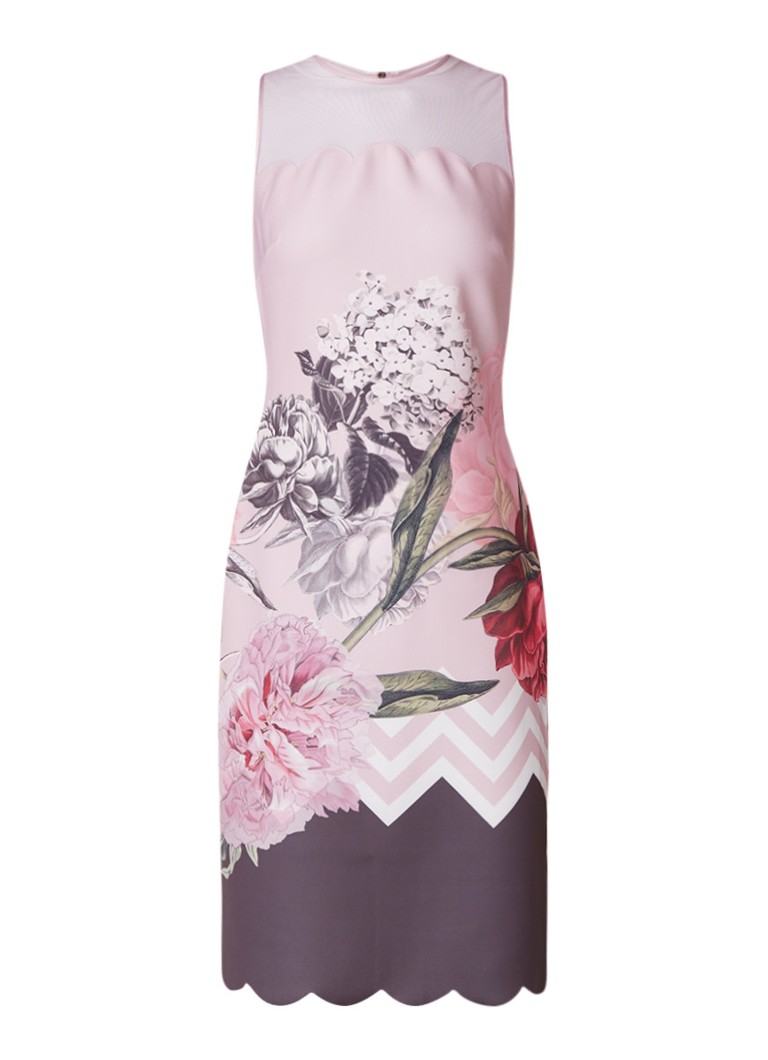 Ted Baker Palace Gardens bodycon jurk met geschulpt meshdetail lichtroze