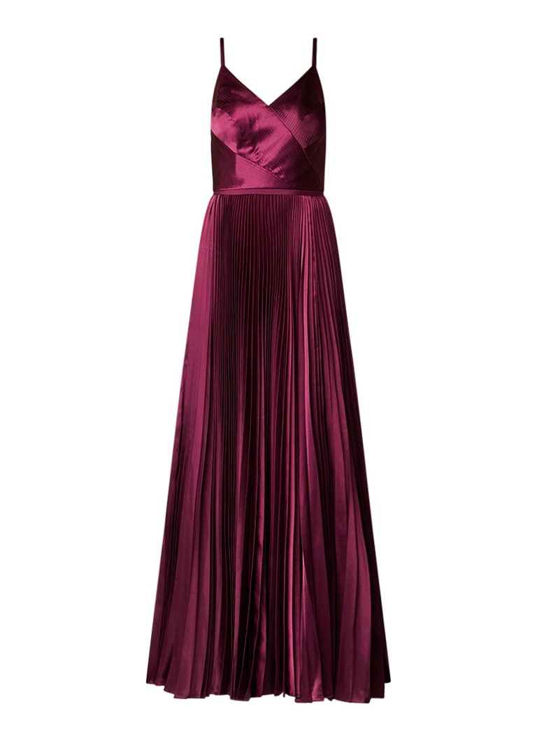 Ted Baker Efrona galajurk van satijn met plissé bordeauxrood