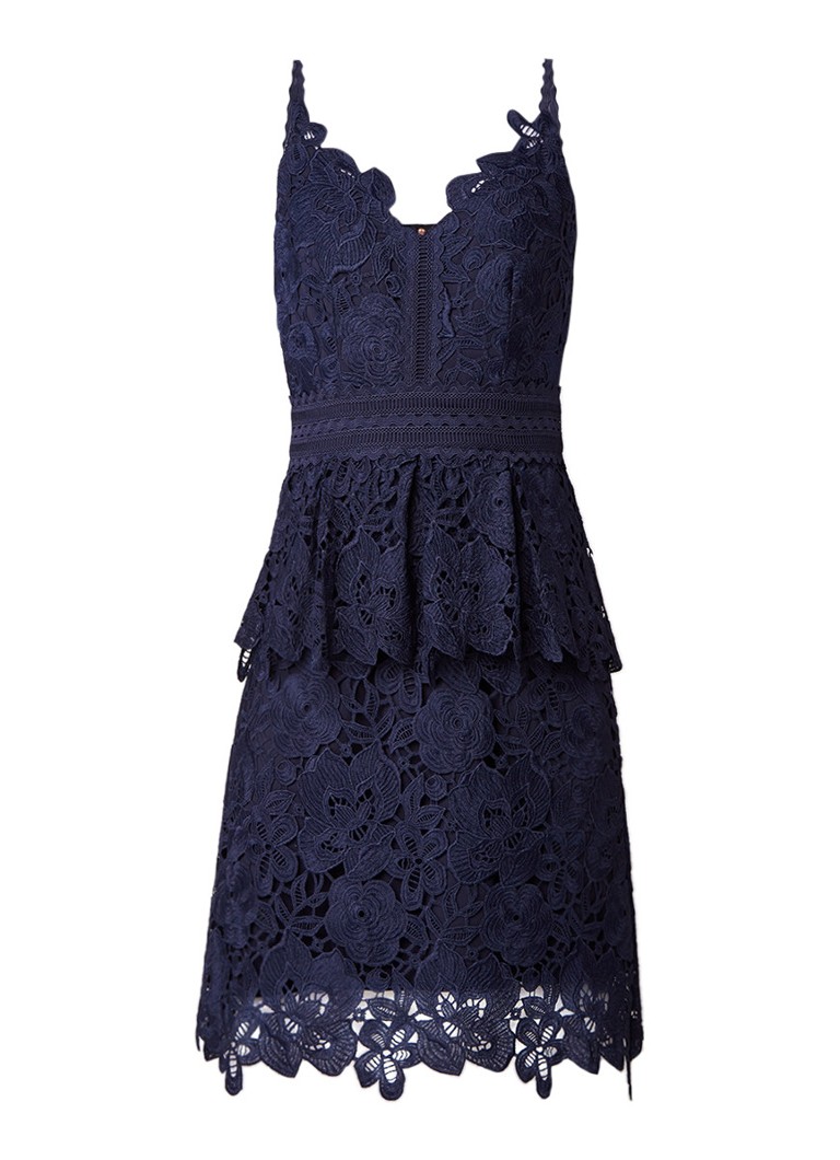 Ted Baker Peplum kokerjurk van guipure kant donkerblauw