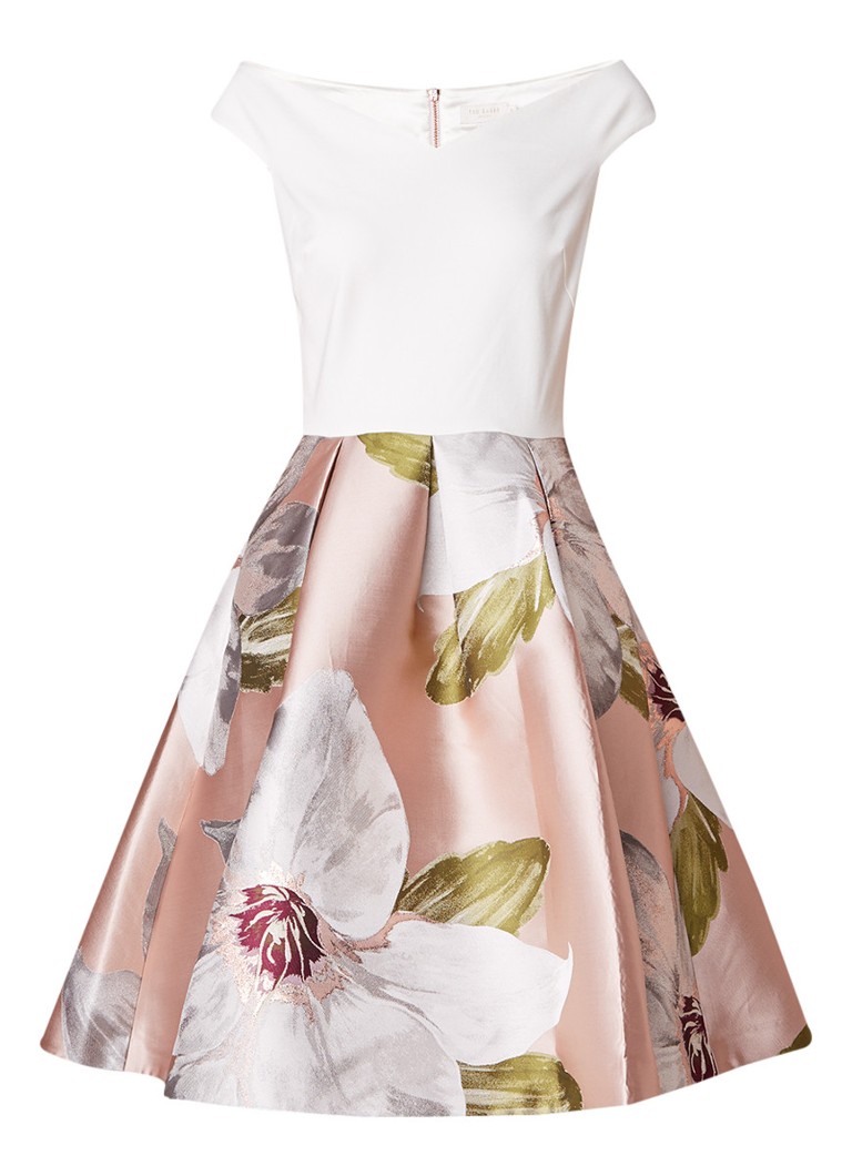 Ted Baker Valtia off shoulder A-lijn jurk met bloemendessin roze