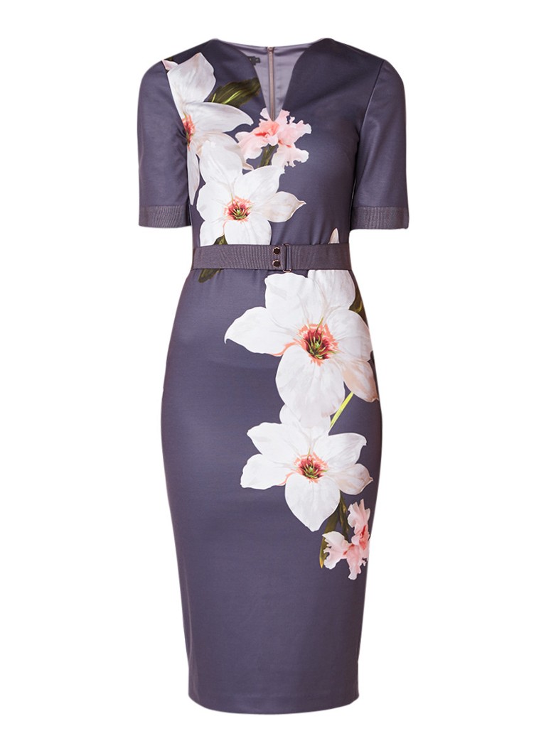 Ted Baker Bisslee Chatsworth kokerjurk met bloemendessin grijs