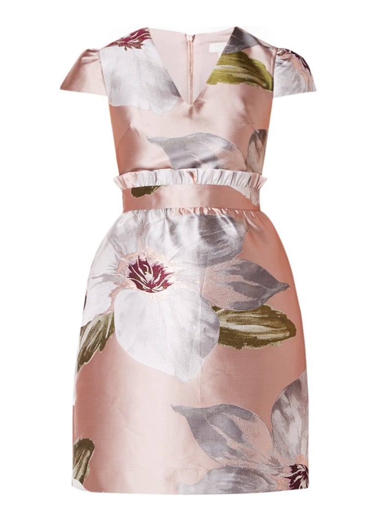 Ted Baker Chatsworth A-lijn jurk met ruches en bloemendessin oudroze