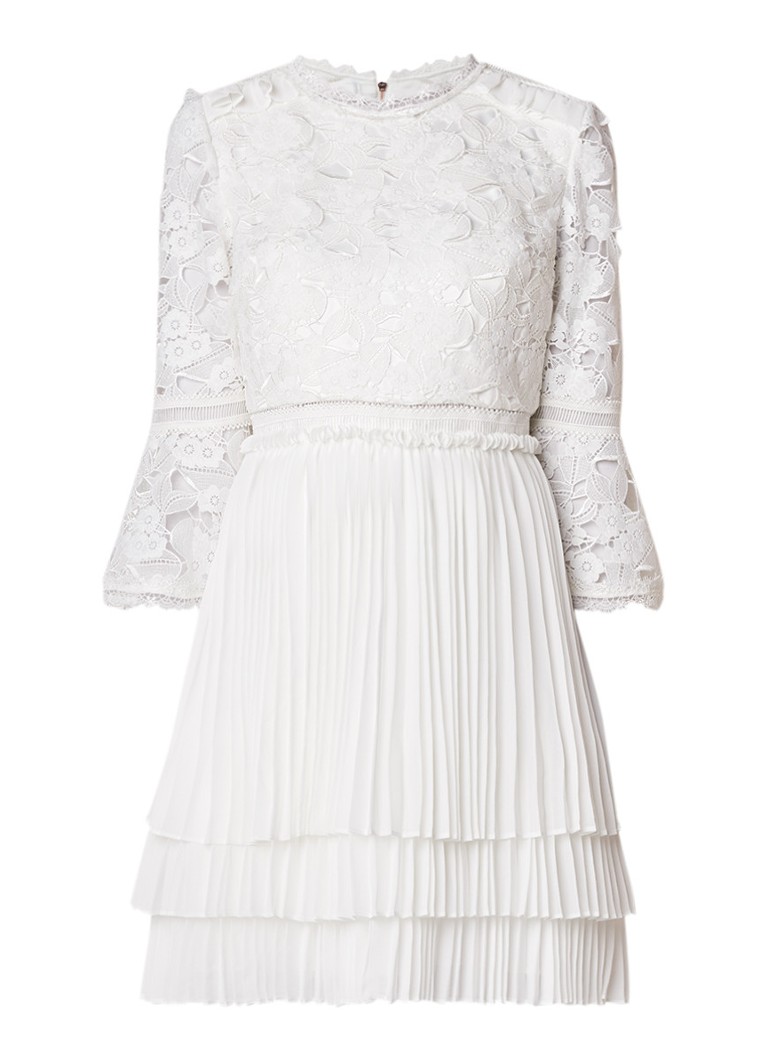 Ted Baker Stefoni trouwjurk met gebloemd kant en plissé wit