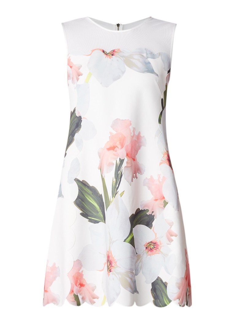 Ted Baker Caprila A-lijn jurk met detail van mesh en bloemendessin wit