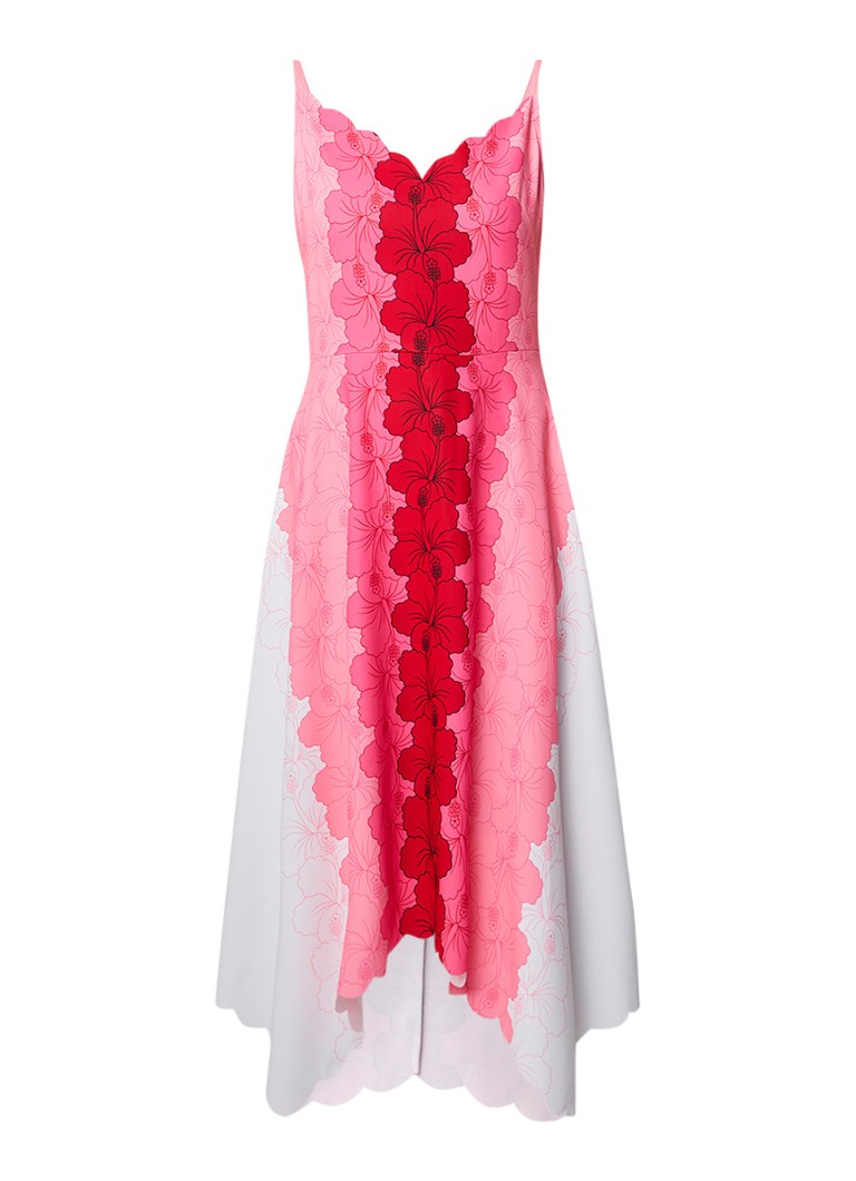 Ted Baker Happiness asymmetrische midi-jurk met bloemendessin neonroze