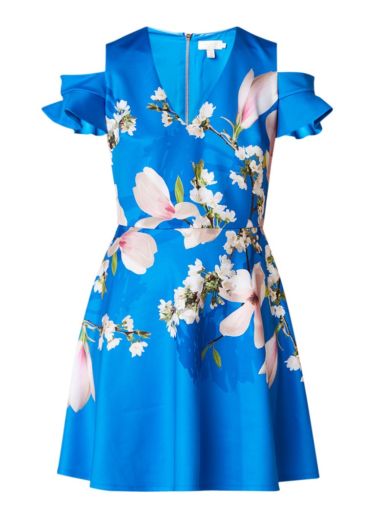 Ted Baker Ambre cold shoulder jurk met bloemendessin kobaltblauw