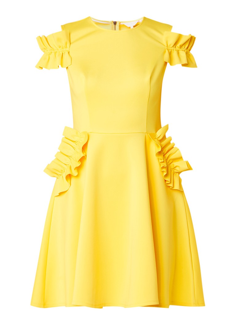 Ted Baker Deneese cold shoulder A-lijn jurk met ruches donkerblauw