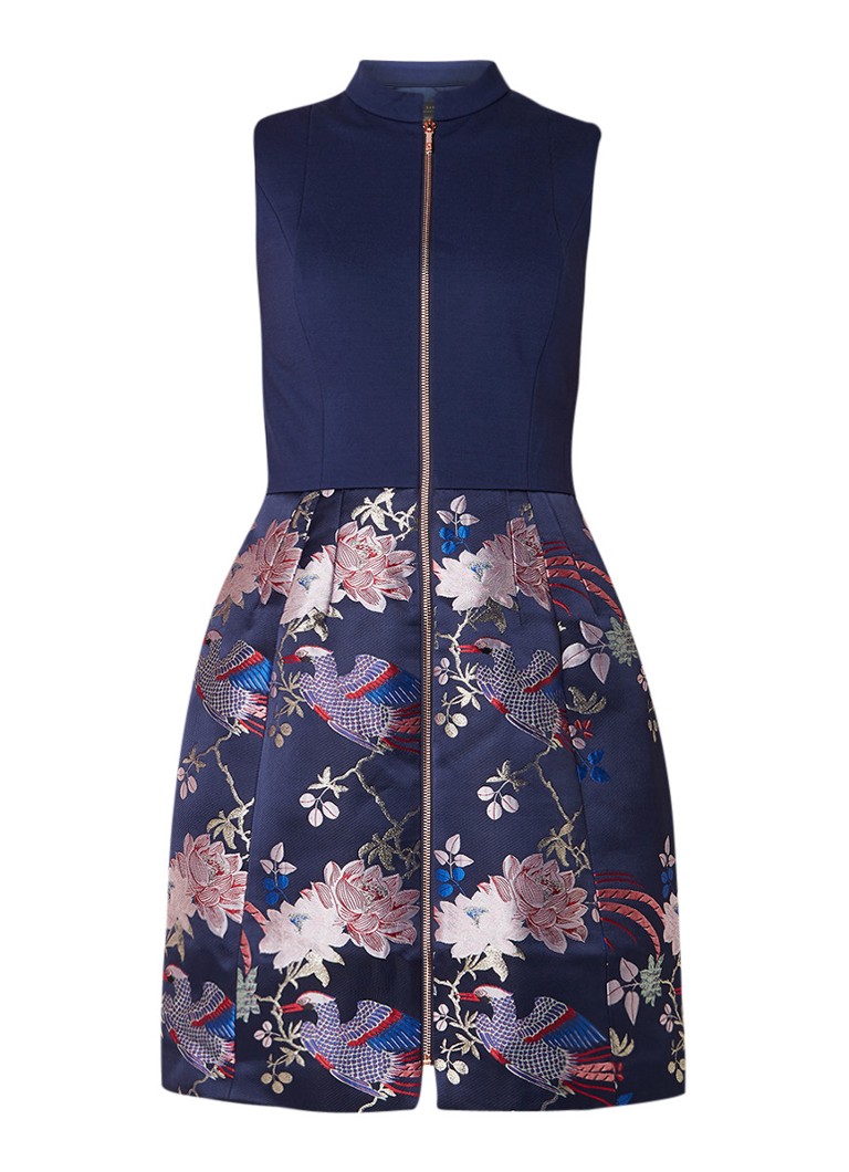 Ted Baker Bobyd A-lijn jurk met jacquard rok donkerblauw