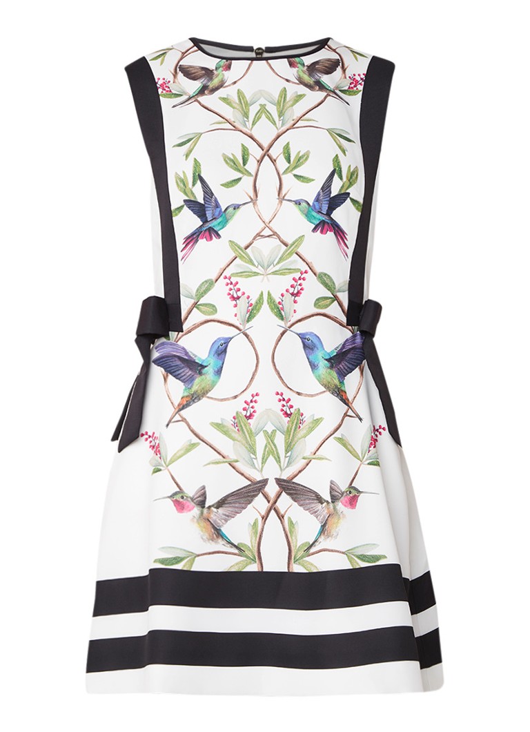 Ted Baker Kathiee A-lijn jurk met botanisch dessin en strikken wit