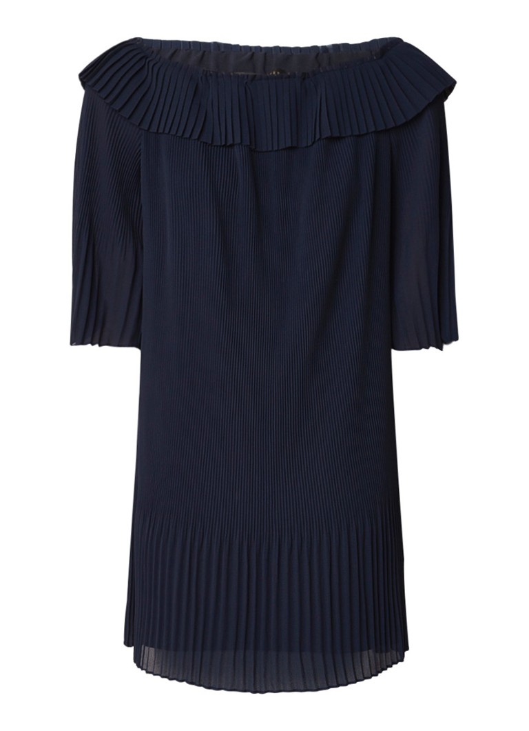Ted Baker Franeis off shoulder jurk met plissé en volant donkerblauw