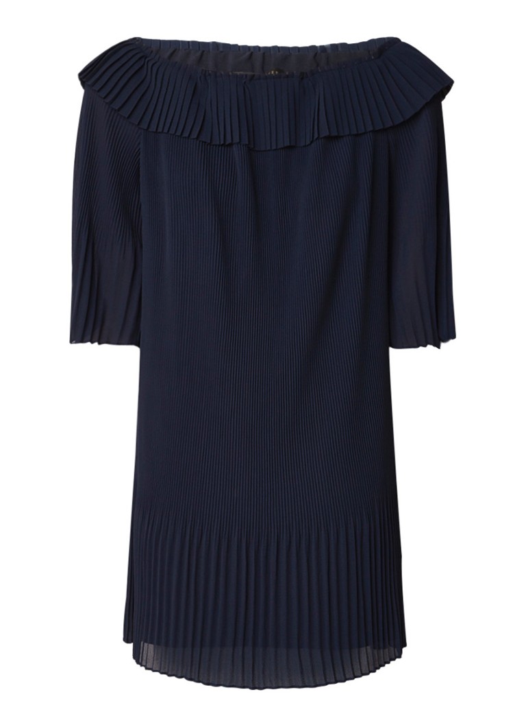 Ted Baker Franeis off shoulder jurk met plissÃ© en volant donkerblauw