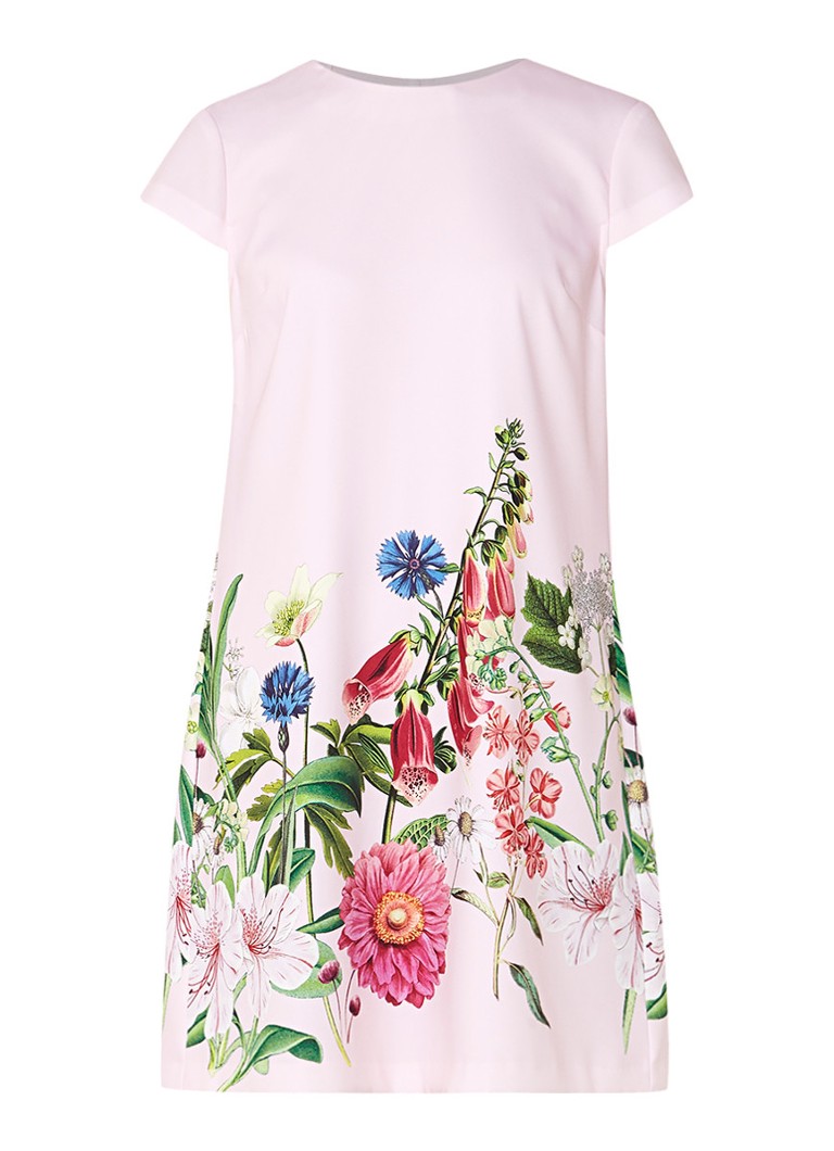 Ted Baker Mini shiftjurk met bloemendessin en plissé inzet lichtroze