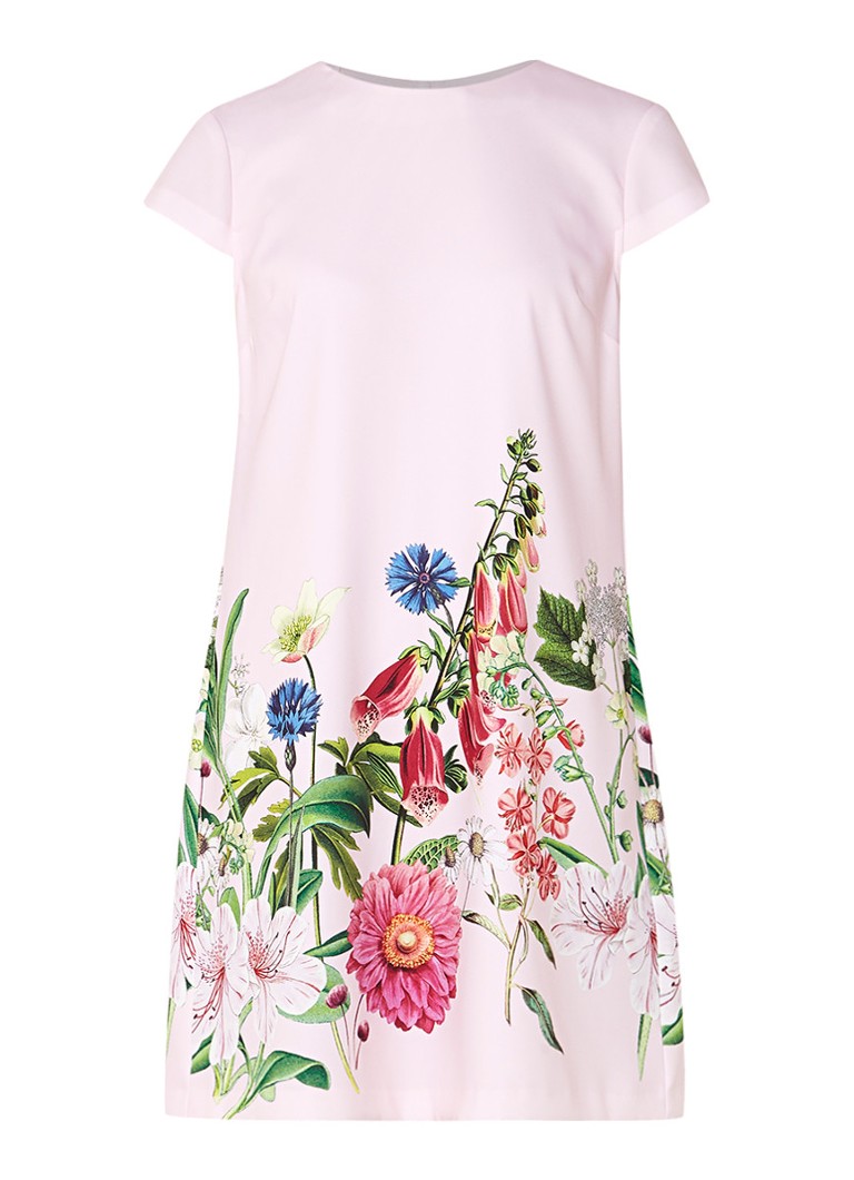 Ted Baker Mini shiftjurk met bloemendessin en plissÃ© inzet lichtroze