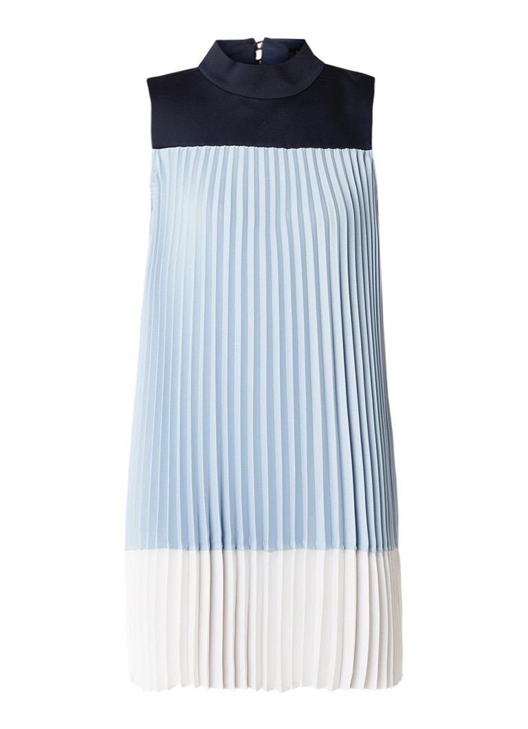 Ted Baker A-lijn jurk met plissÃ© en colour blocking lichtblauw