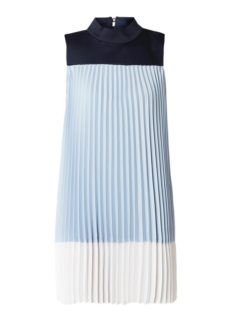 Ted Baker A-lijn jurk met plissé en colour blocking lichtblauw