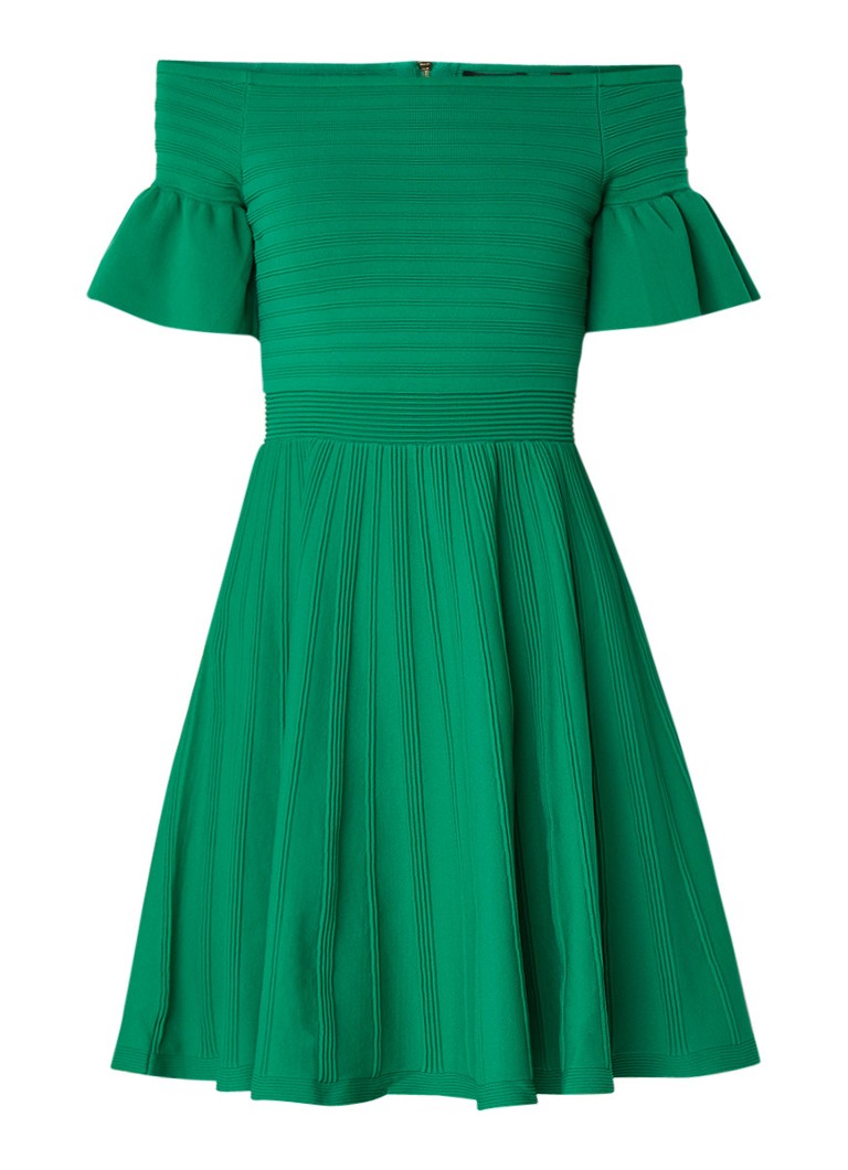 Ted Baker Off shoulder jurk met ingebreid streepdessin groen