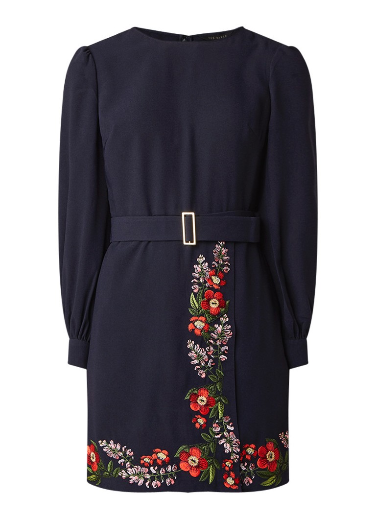 Ted Baker Kirstenbosch midi-jurk van crêpe met bloemborduring donkerblauw